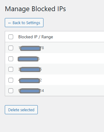 Manage blocked IPs with bulk deletion