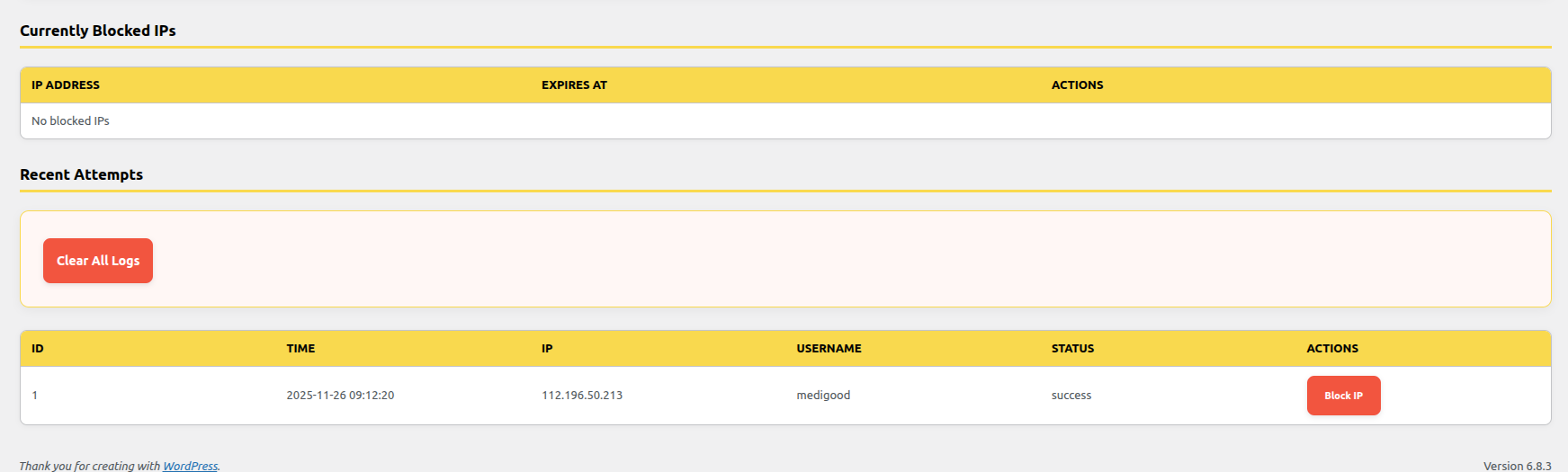 List of blocked IPs will show up here.