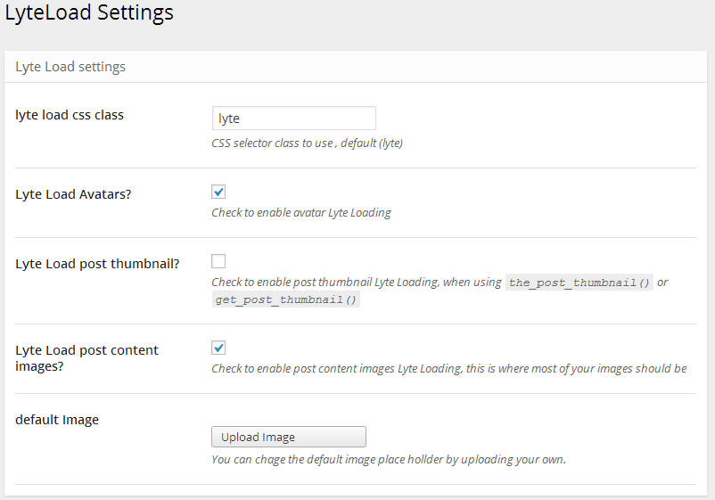 Simple LyteLoad Option Panel screenshot.