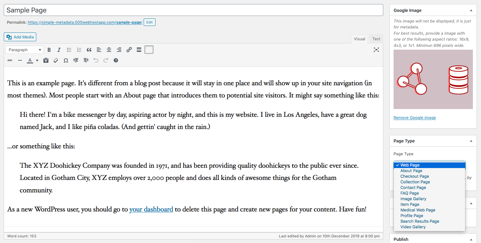Settings - new page metabox