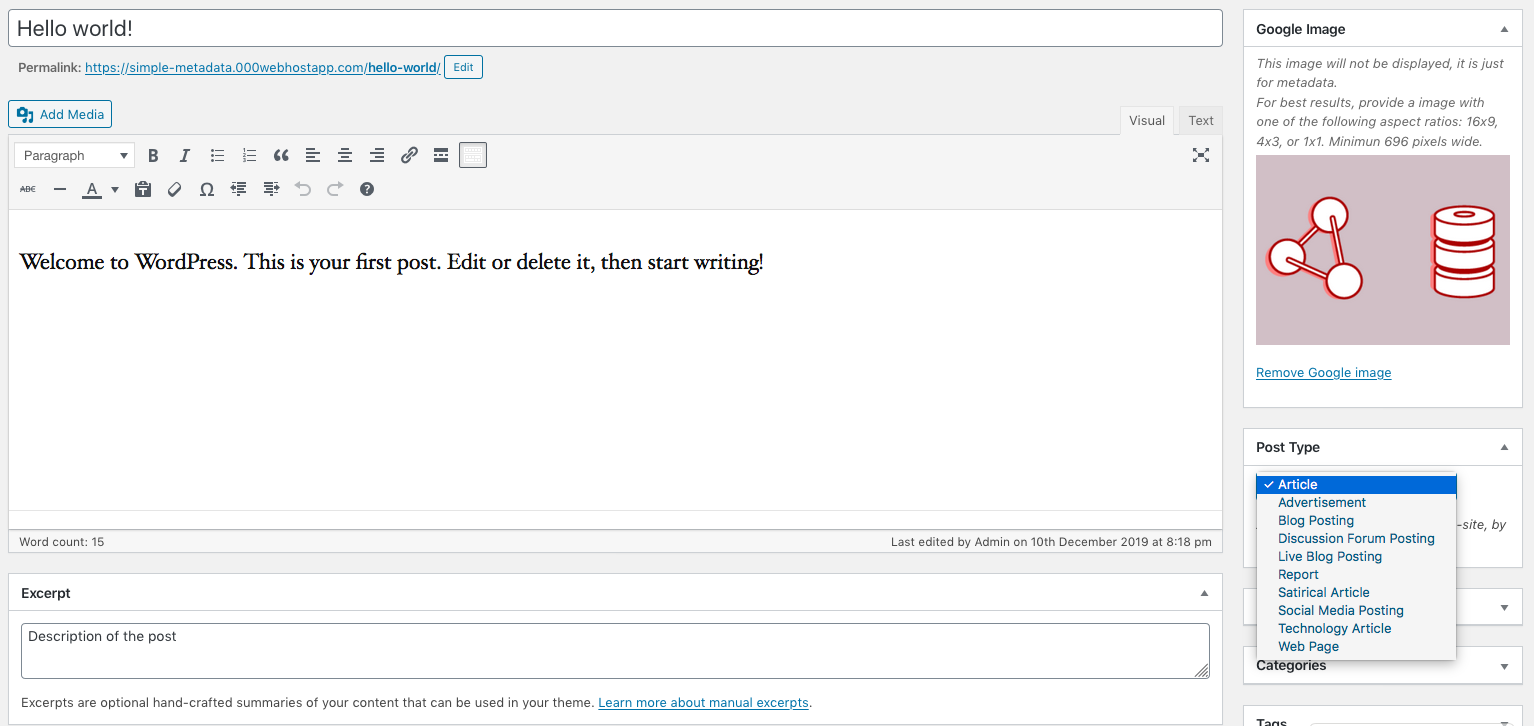 Settings - new post metabox