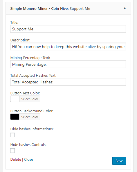 Notification Popup with hashes informations and controls