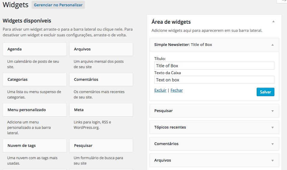 The widget configuration