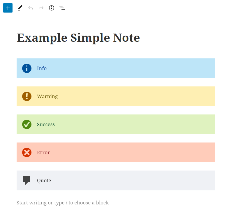 Simple Note blocks in editor