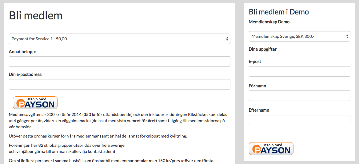 The plugin placed in main content area with shortcode and placed in sidebar with widget