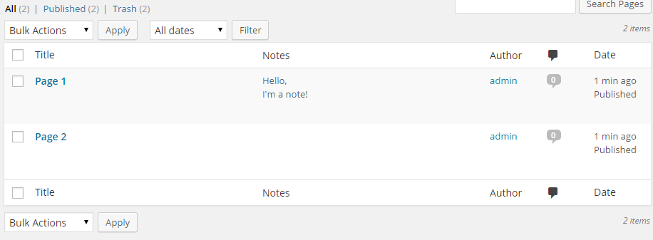 Post Note in Posts table