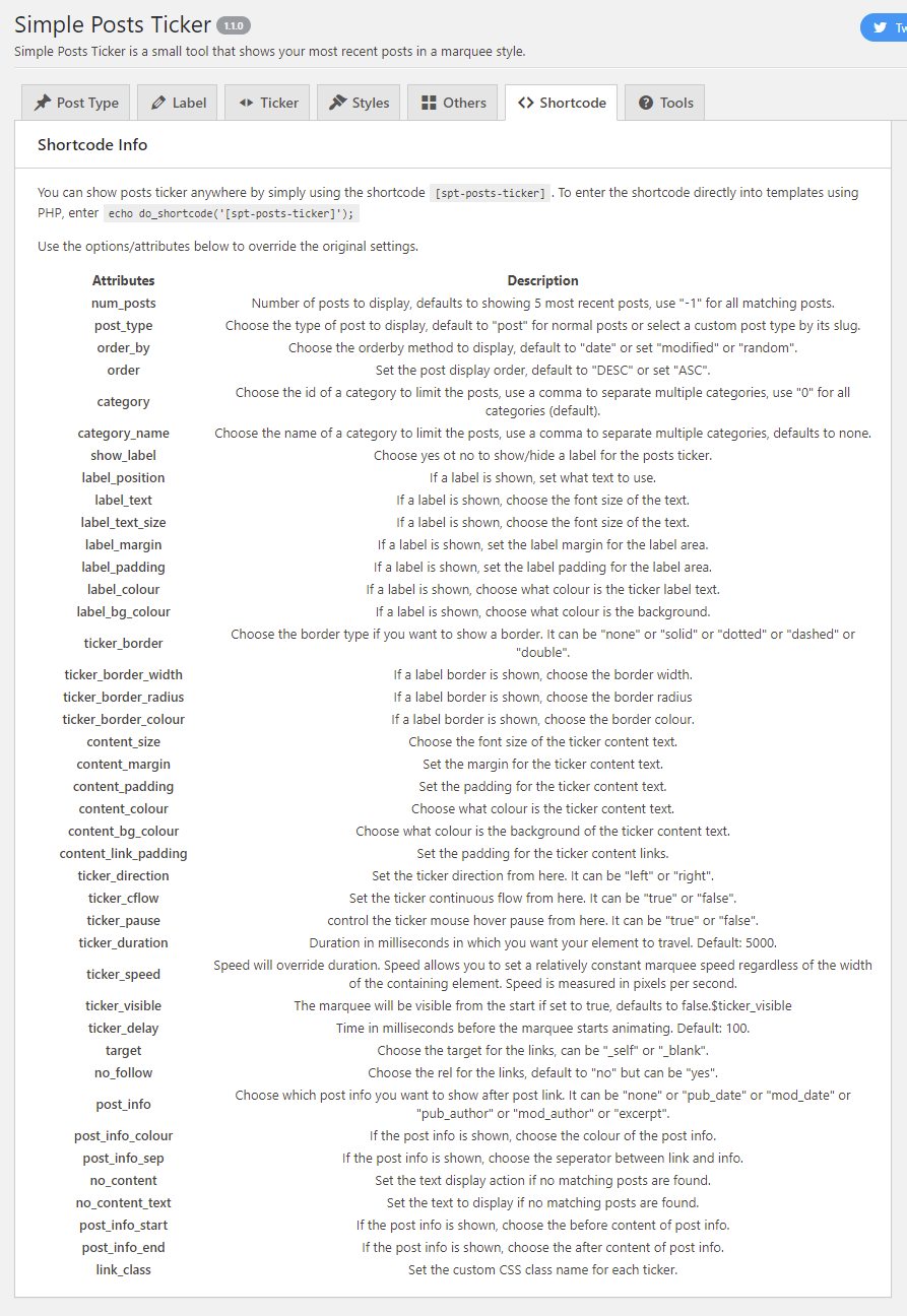Shortcode Info