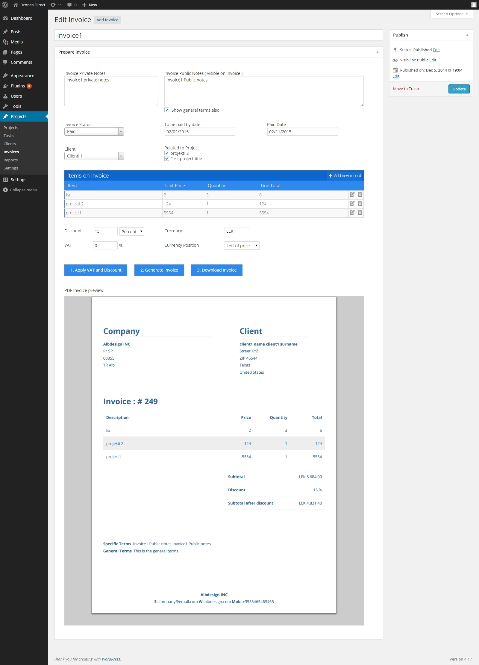 Invoice edit page