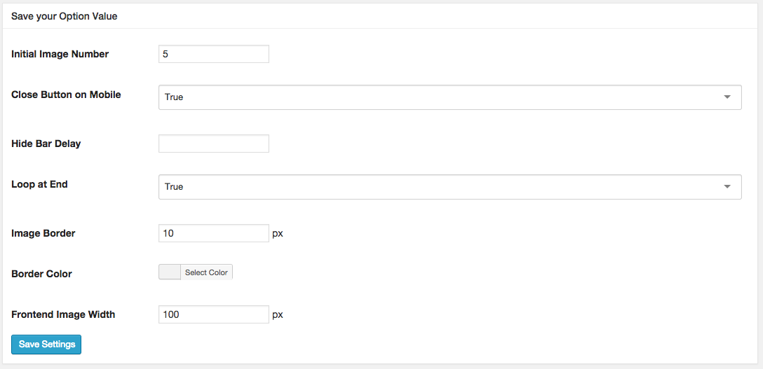 Settings page