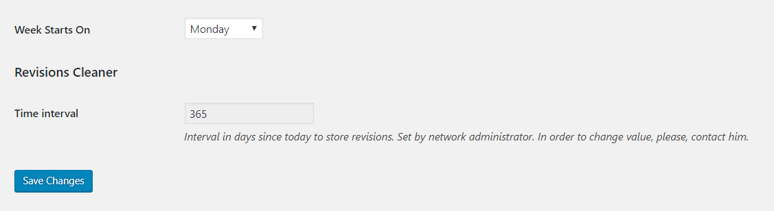 Settings page in single site when option is locked by network administrator (General Settings page)