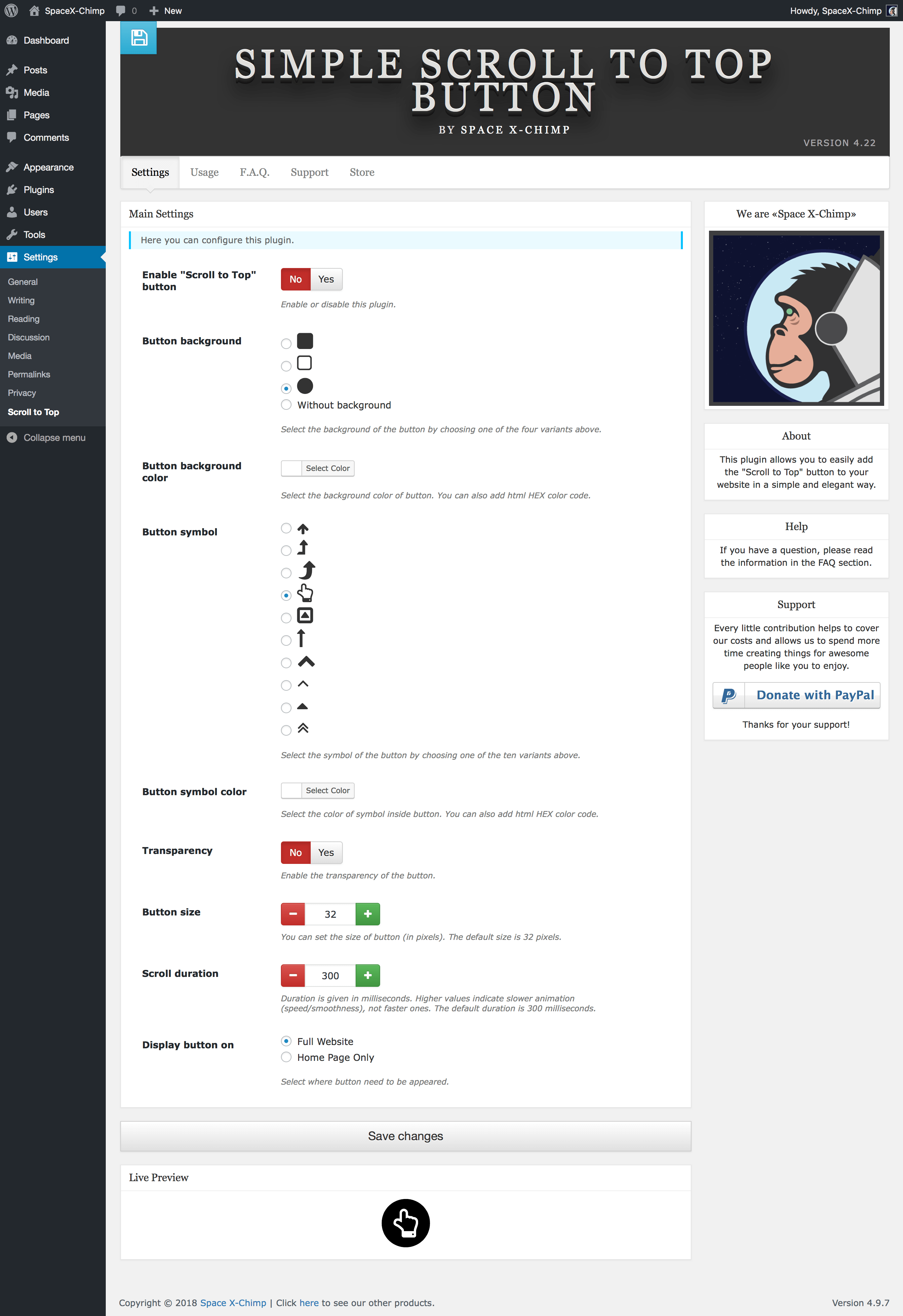 Plugin page. Sections "Settings" and "Preview".