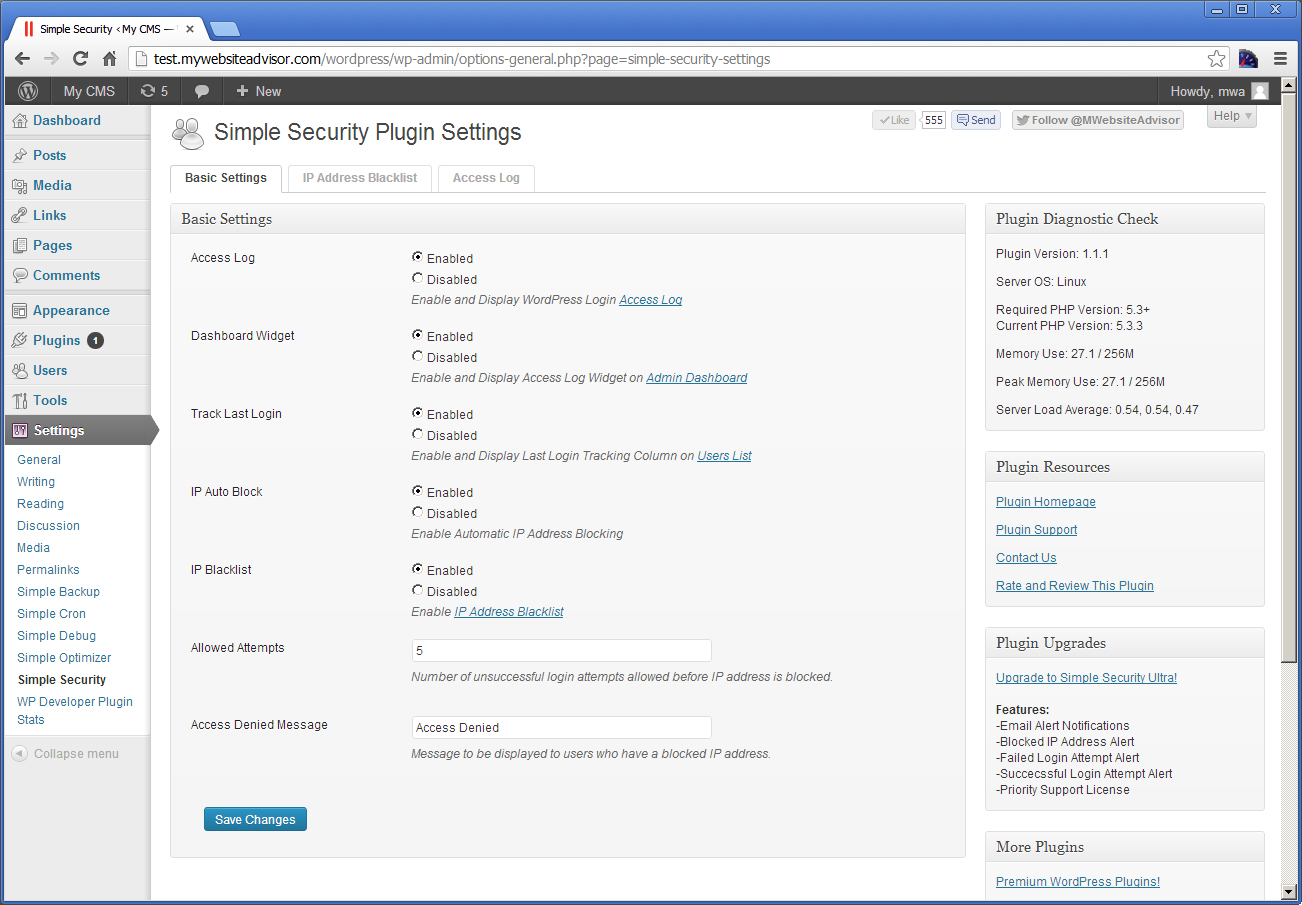 Admin Settings Page