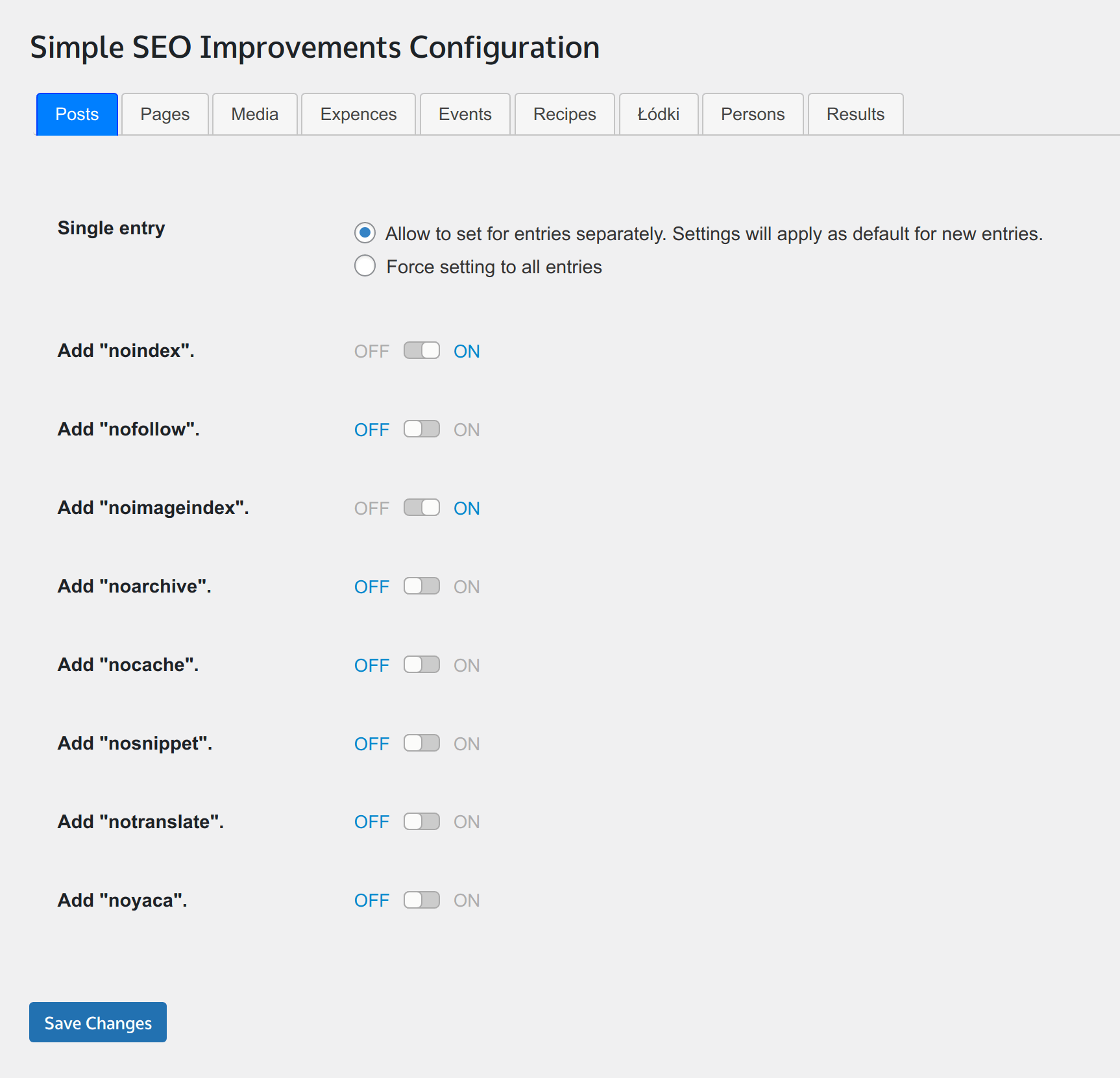 Plugin configuration screen - posts.