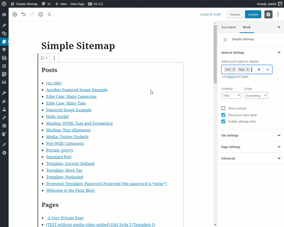Sitemap tabs render perfectly in the editor window.
