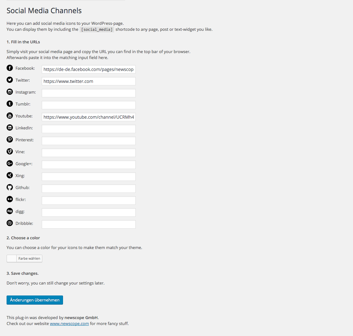 The Plugins Settings-Page in WordPress-Backend.