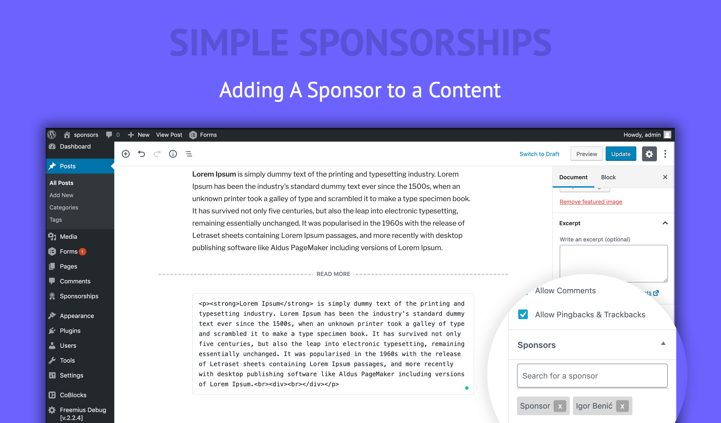 Adding a Sponsor to a Content.