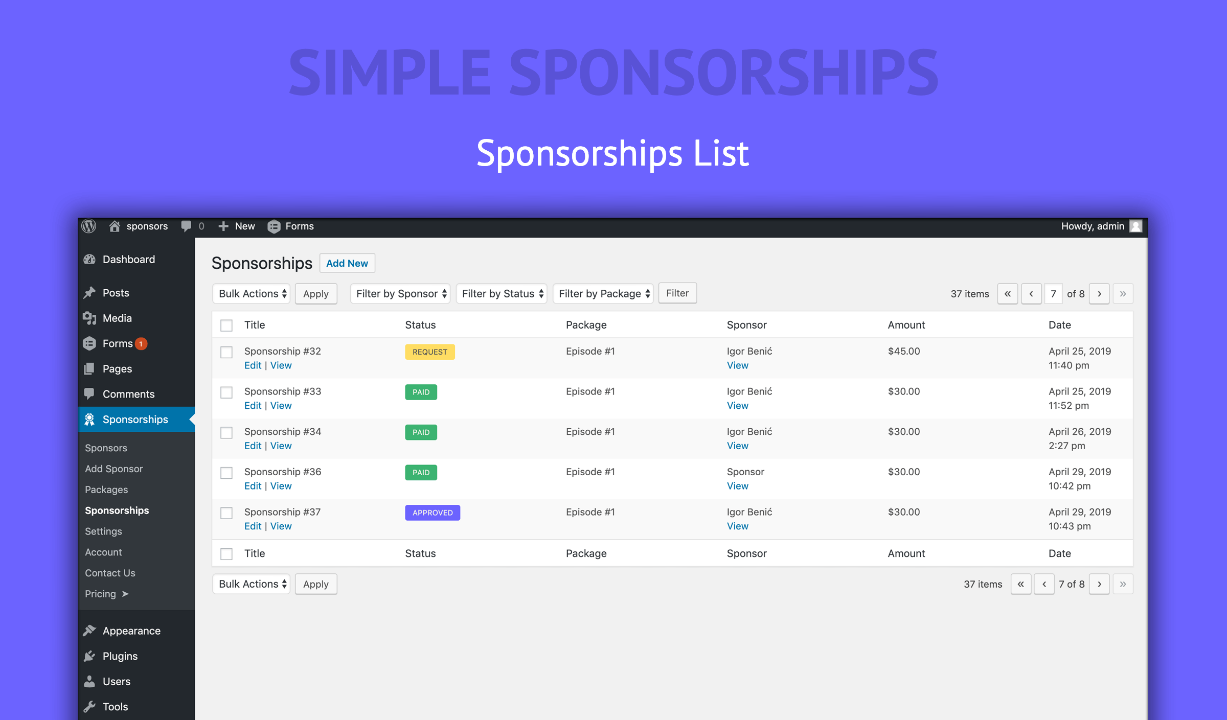 List of Sponsorships.