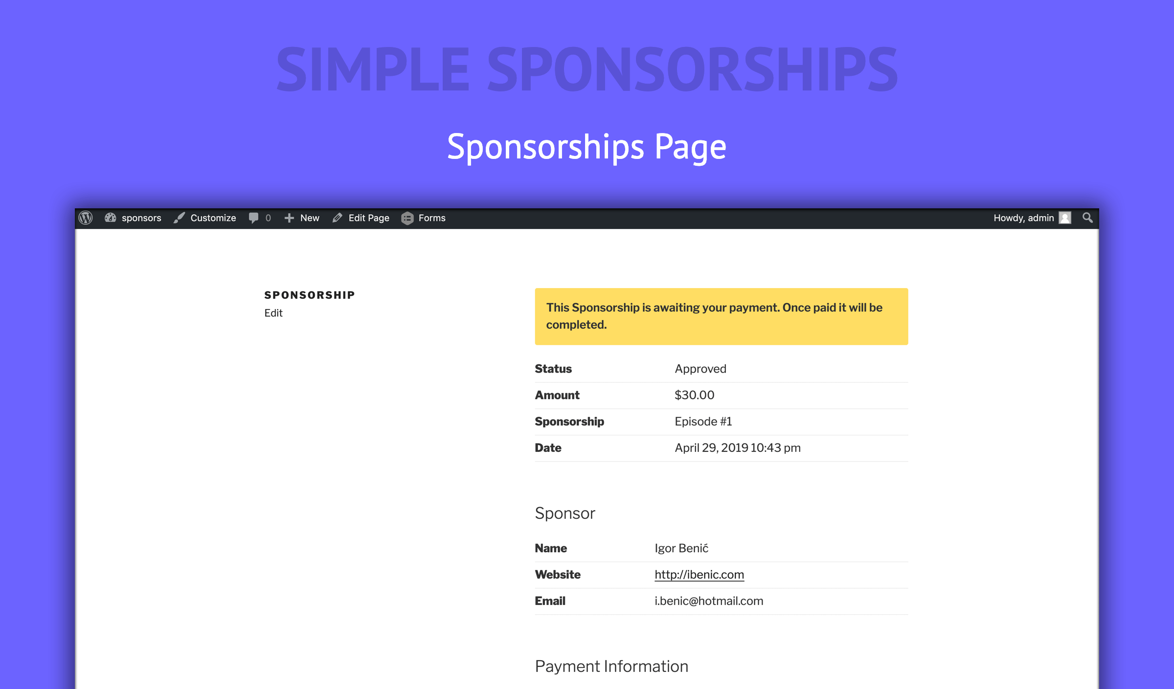 Sponsorship Page.