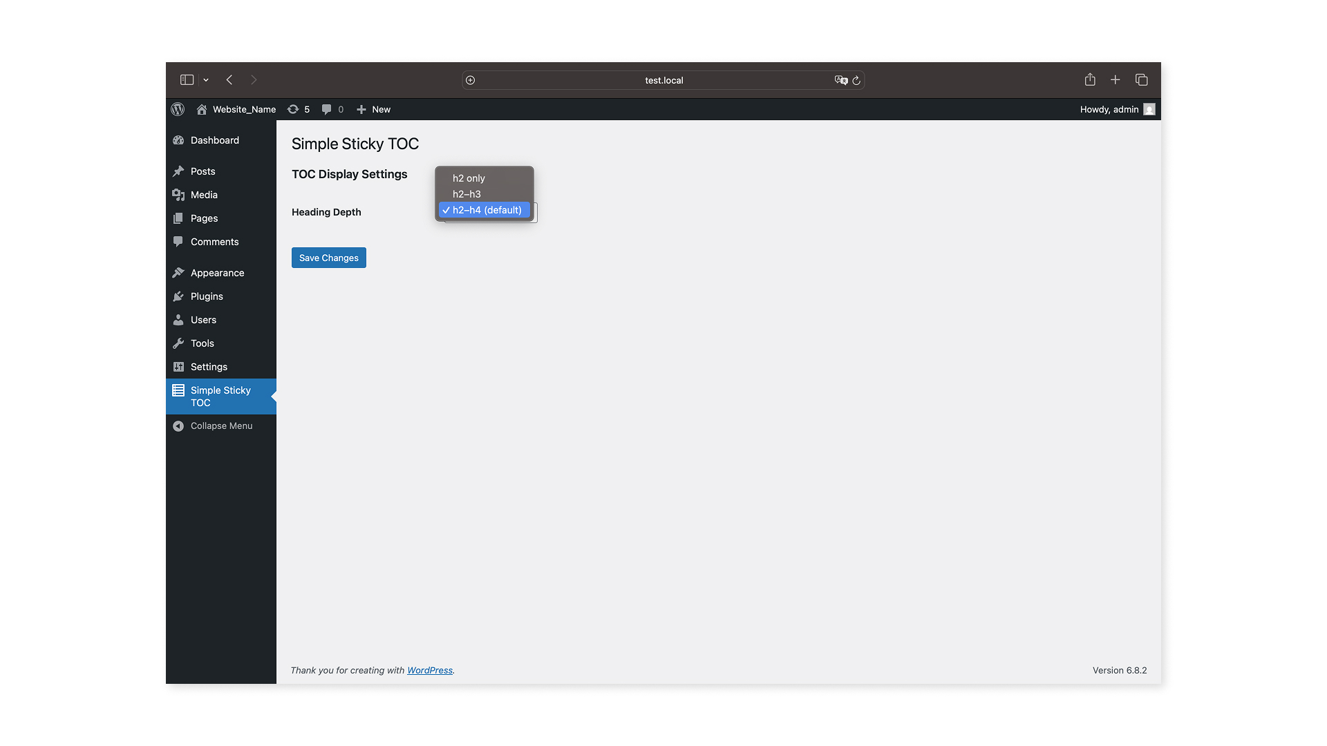 Admin panel for depth control