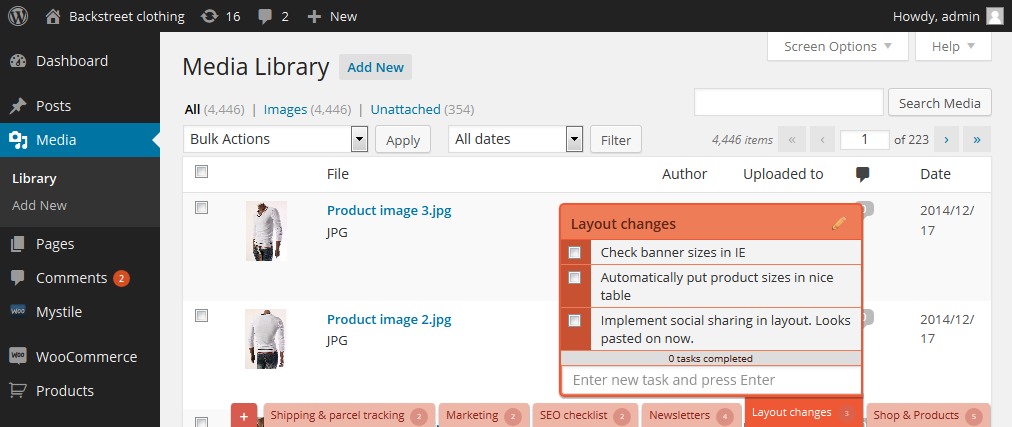 Tasks and Todo's will be displayed on top of the front-end (actual website) and in the WordPress admin, only for users who you give permission to manage these tasks.