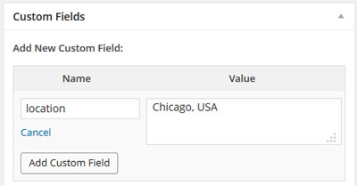 Adding a custom field to a post, which tells the plugin the place to add to the map.