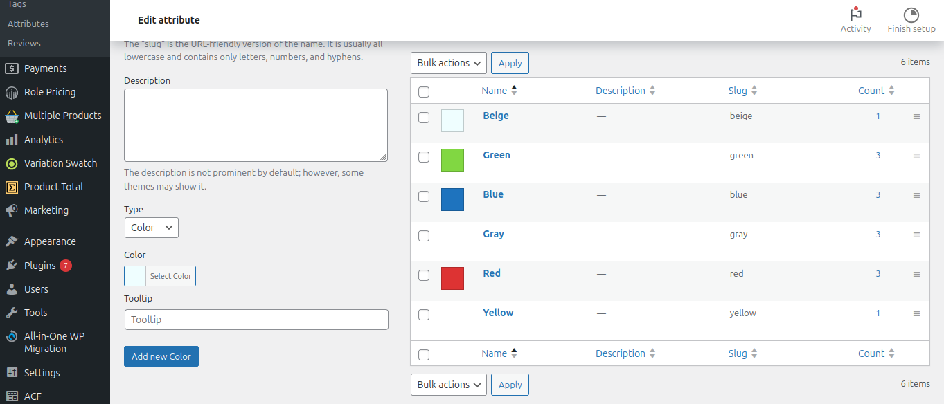 Edit Color product attribute
