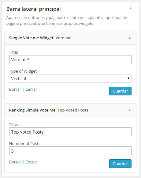 This screen shot shows 2 widgets. The first allows us to put the poll wherever we want, and the second shows the most voted.