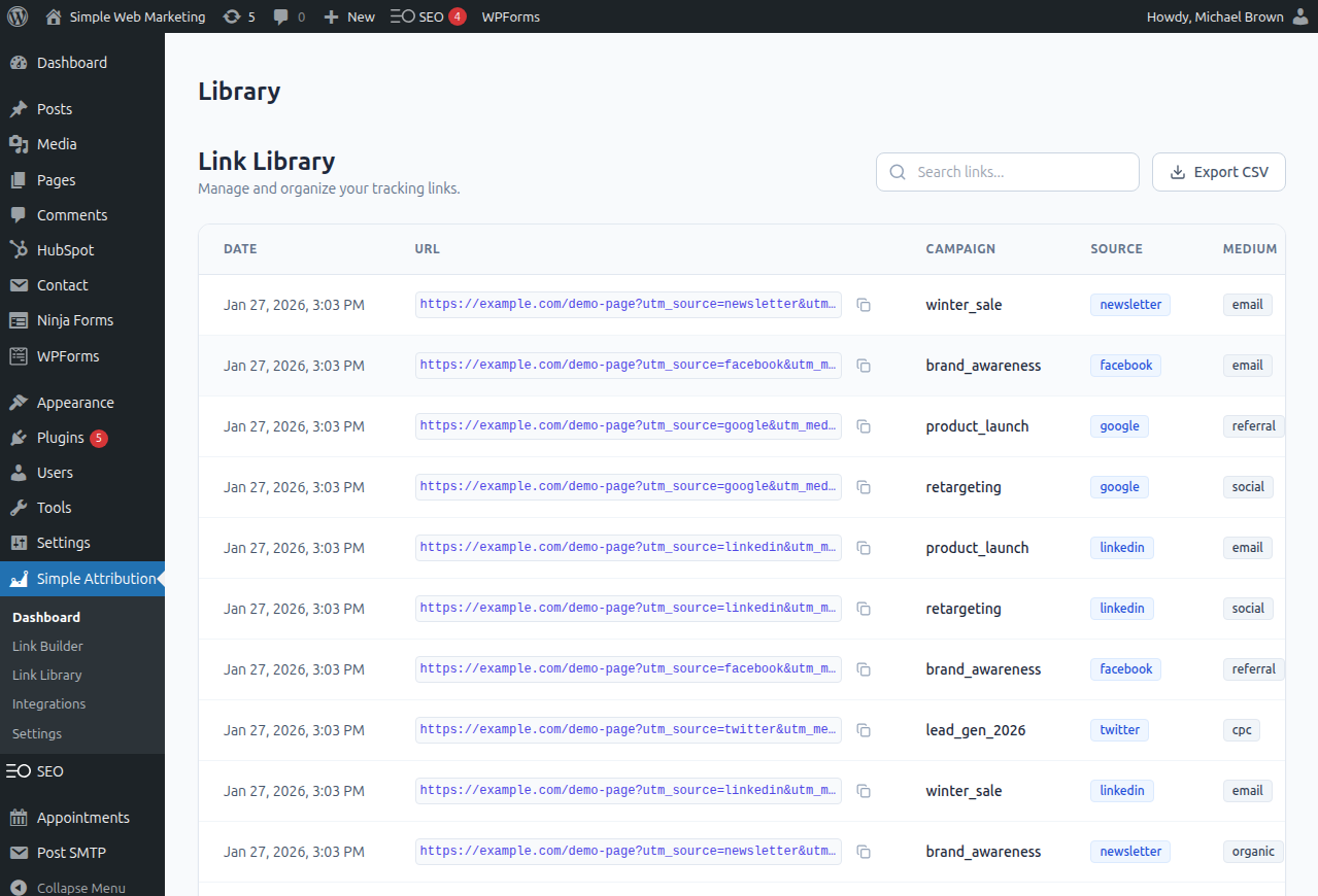 Link Library for referincing and reusing previously generated and published campaign links.