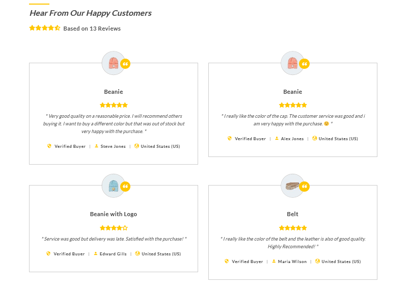 **Reviews Slider** - Frontend view of reviews slider.