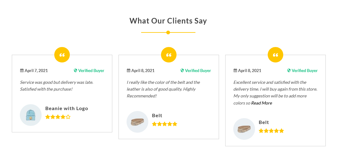 **Review Badges** - Frontend view of review badges.