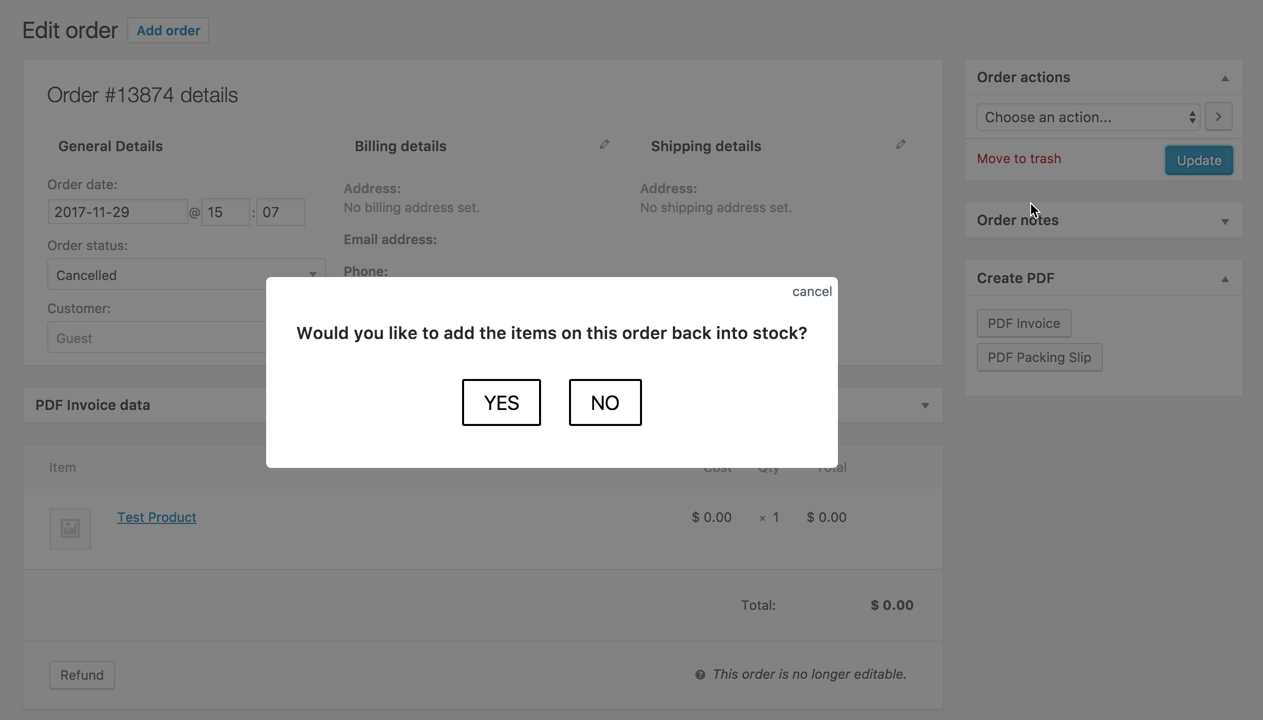 If you cancel an order - this plugin will automatically take care of adding the purchased items back into stock.