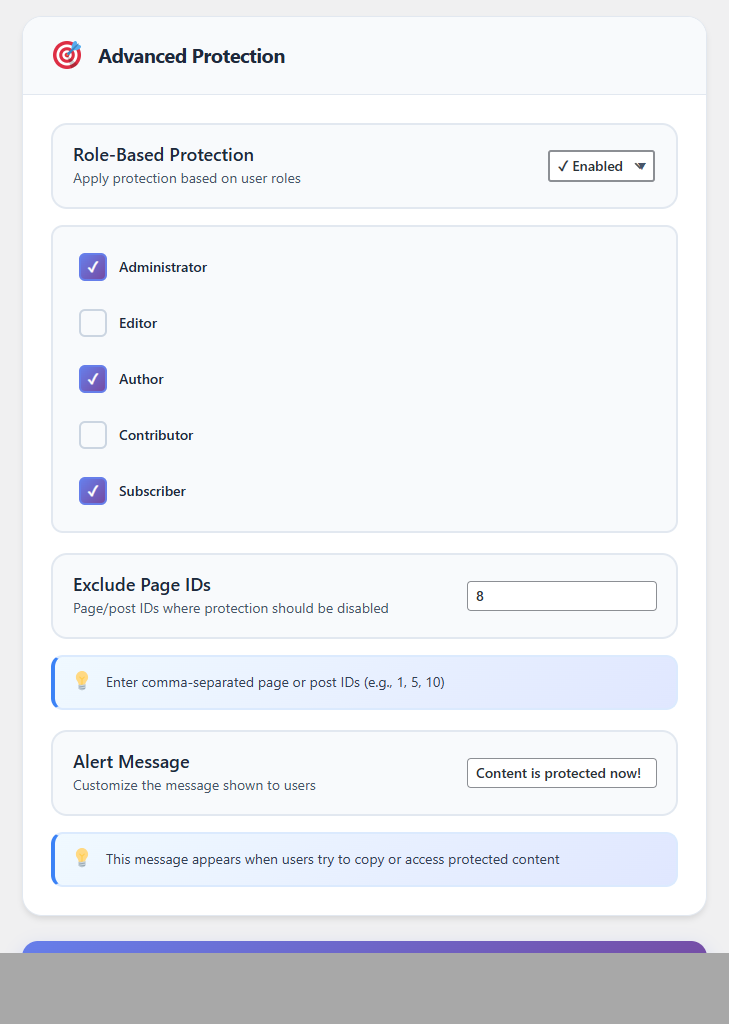 Role-based protection options