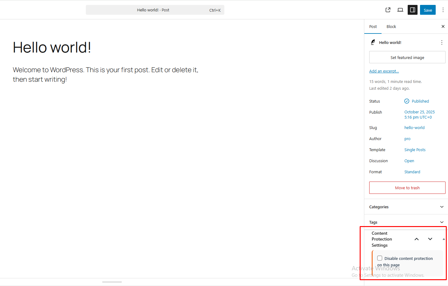 Per-post protection control