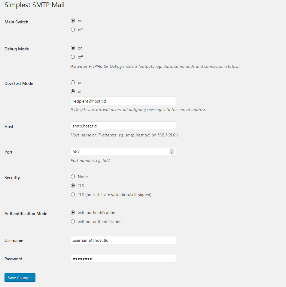 Settings page