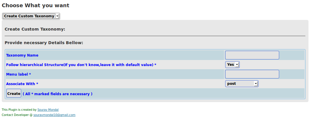 Custom Taxonomy Creation Interface.