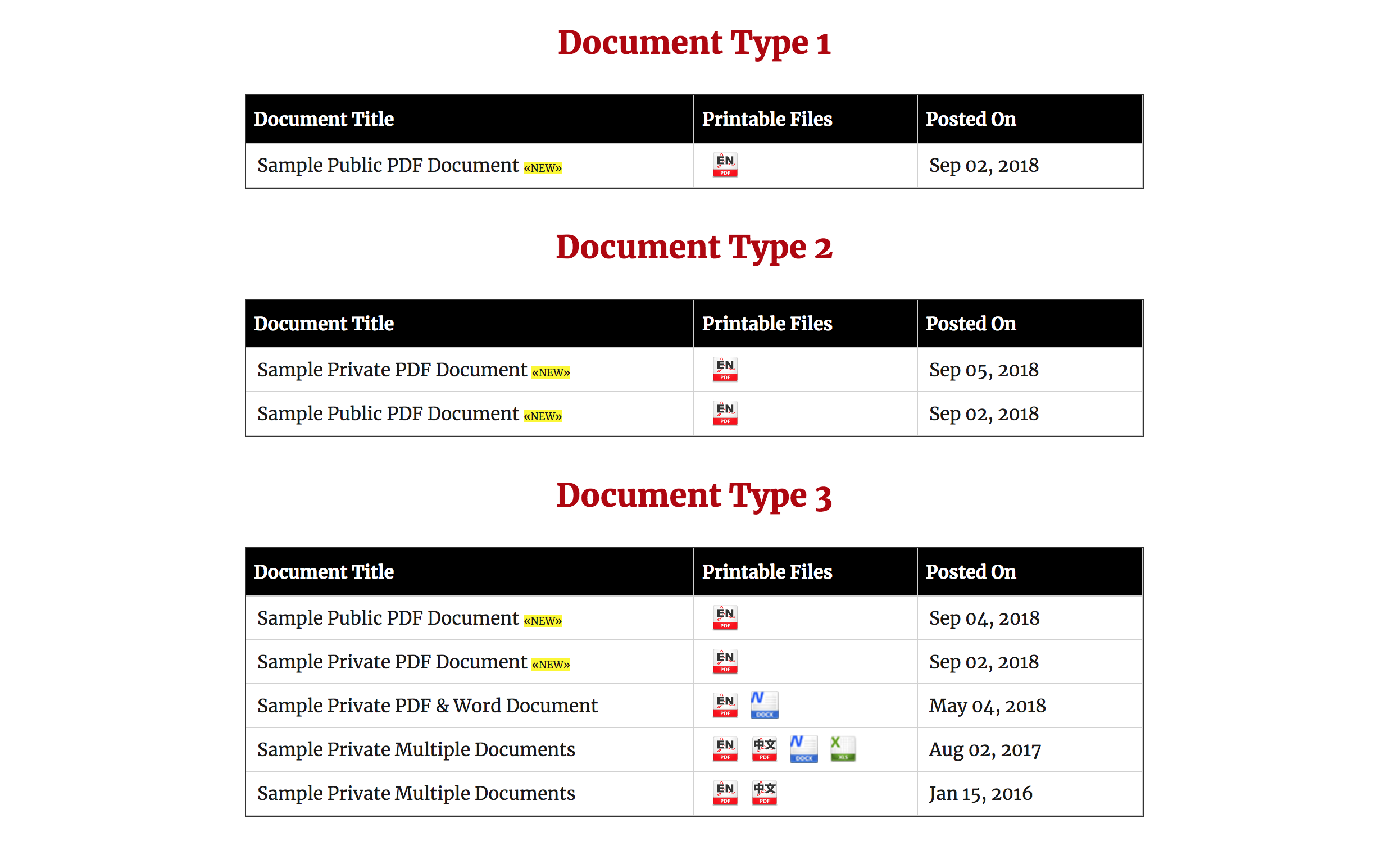 Frontend Document List on page