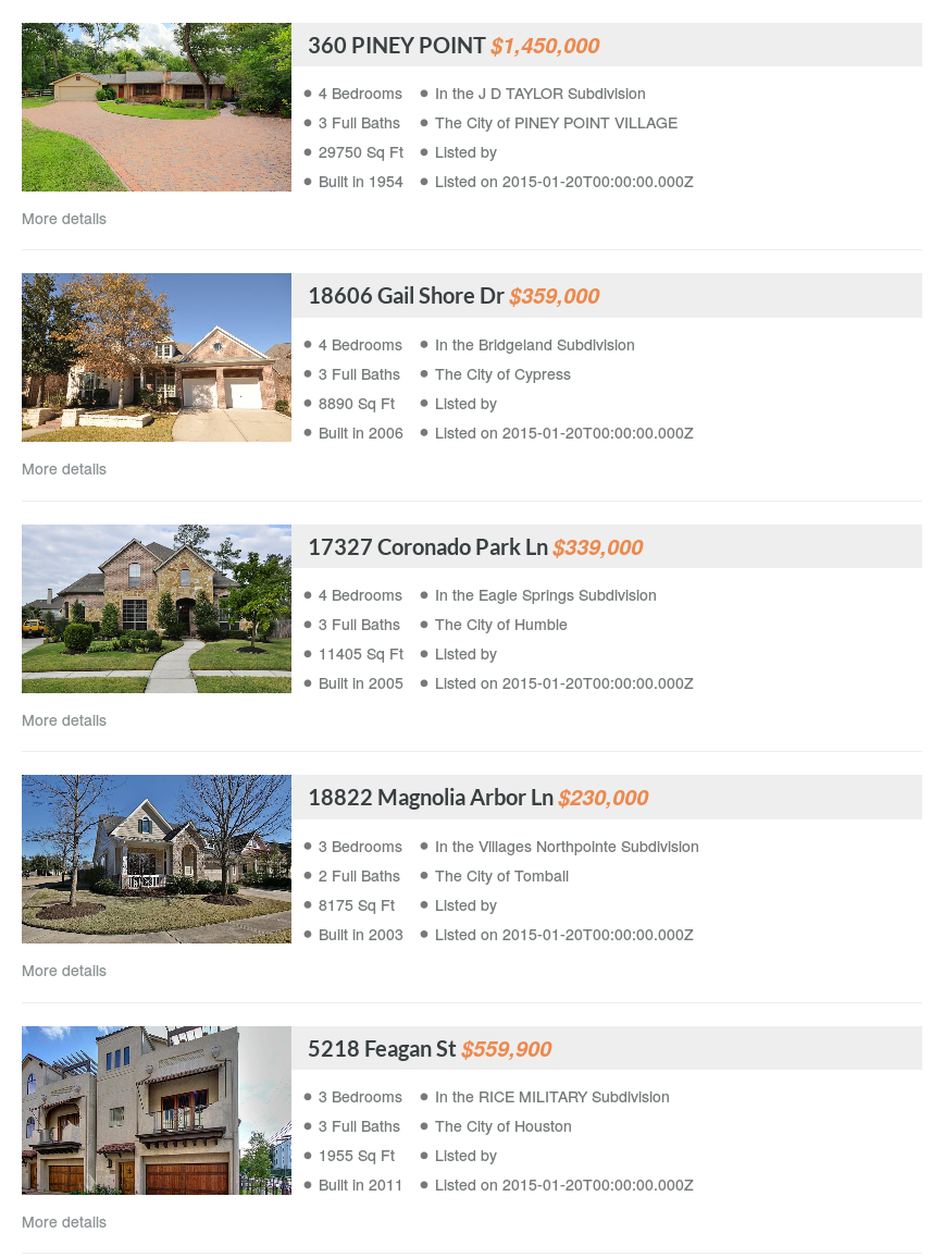 A client side page with multiple listing results embedded.
