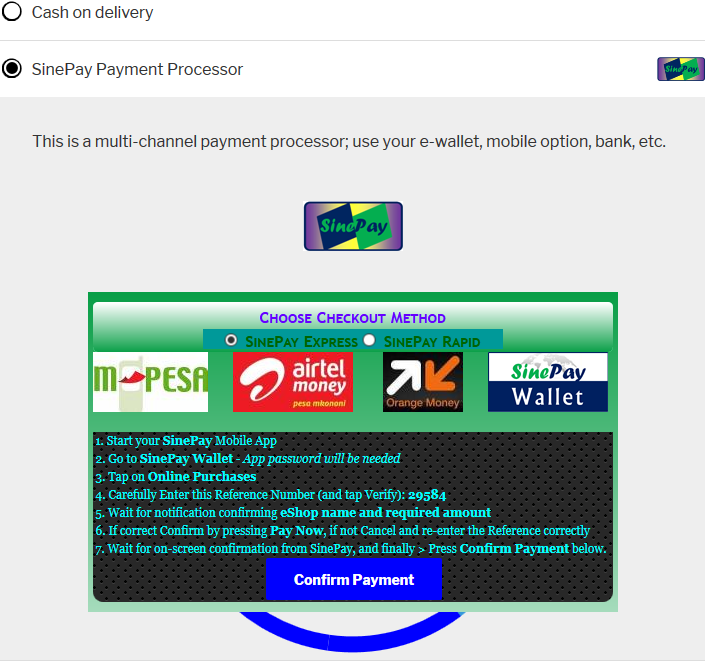 This shows specific selection, SinePay eWallet