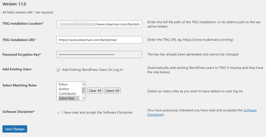 The setup screen after completion and with the key generated.
