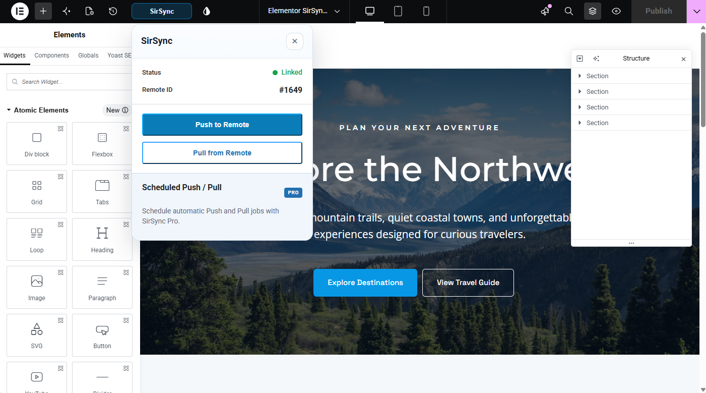 Synchronize Elementor pages using controls inside the Elementor editor.