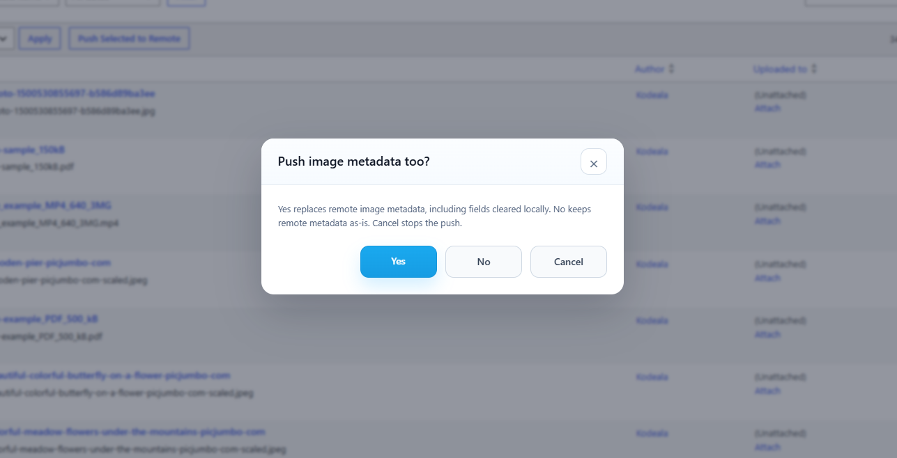 Choose whether image metadata should replace the destination metadata.