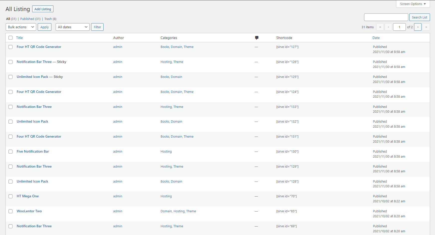 Sirve List Page