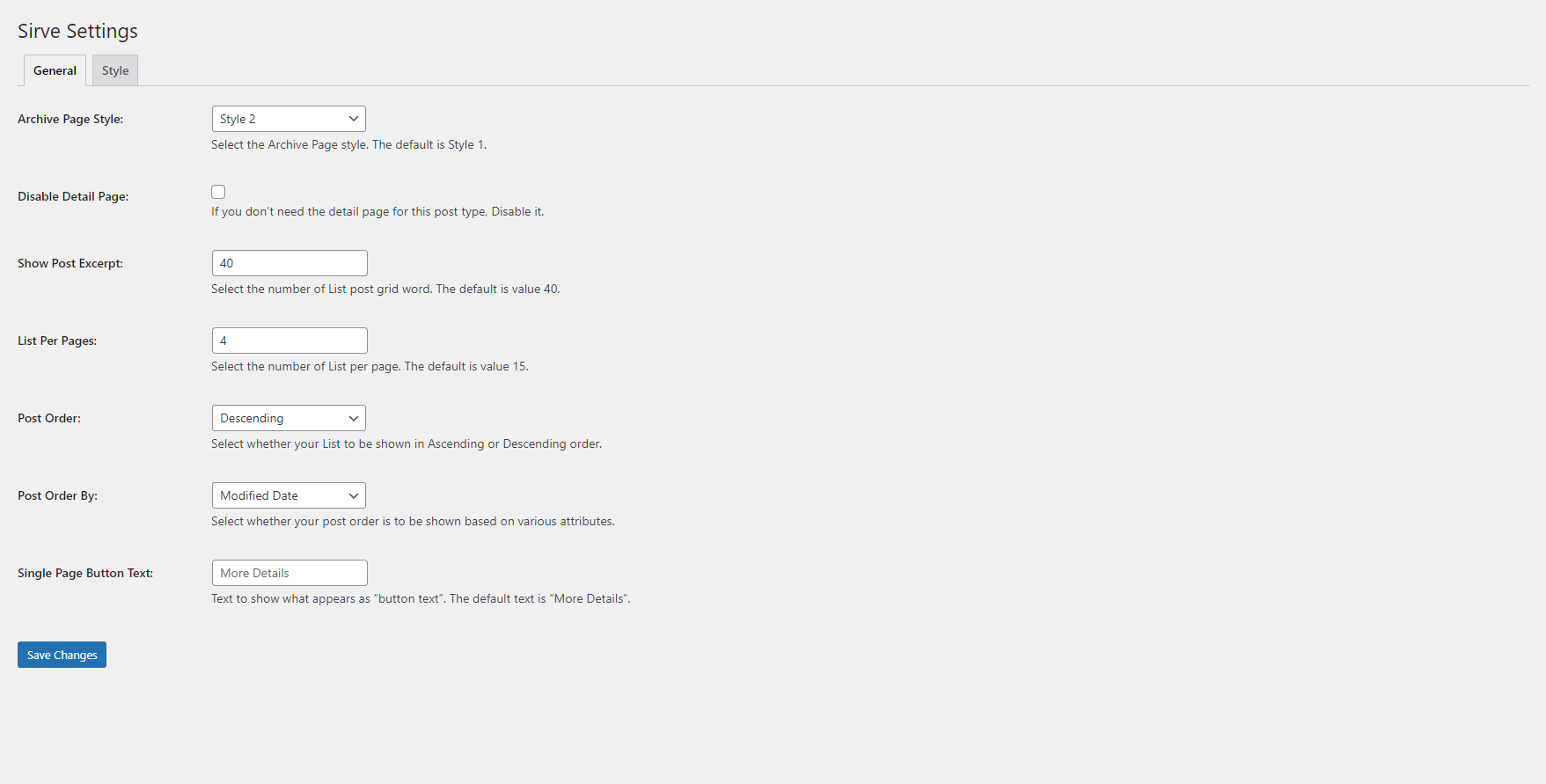 General Settings Page
