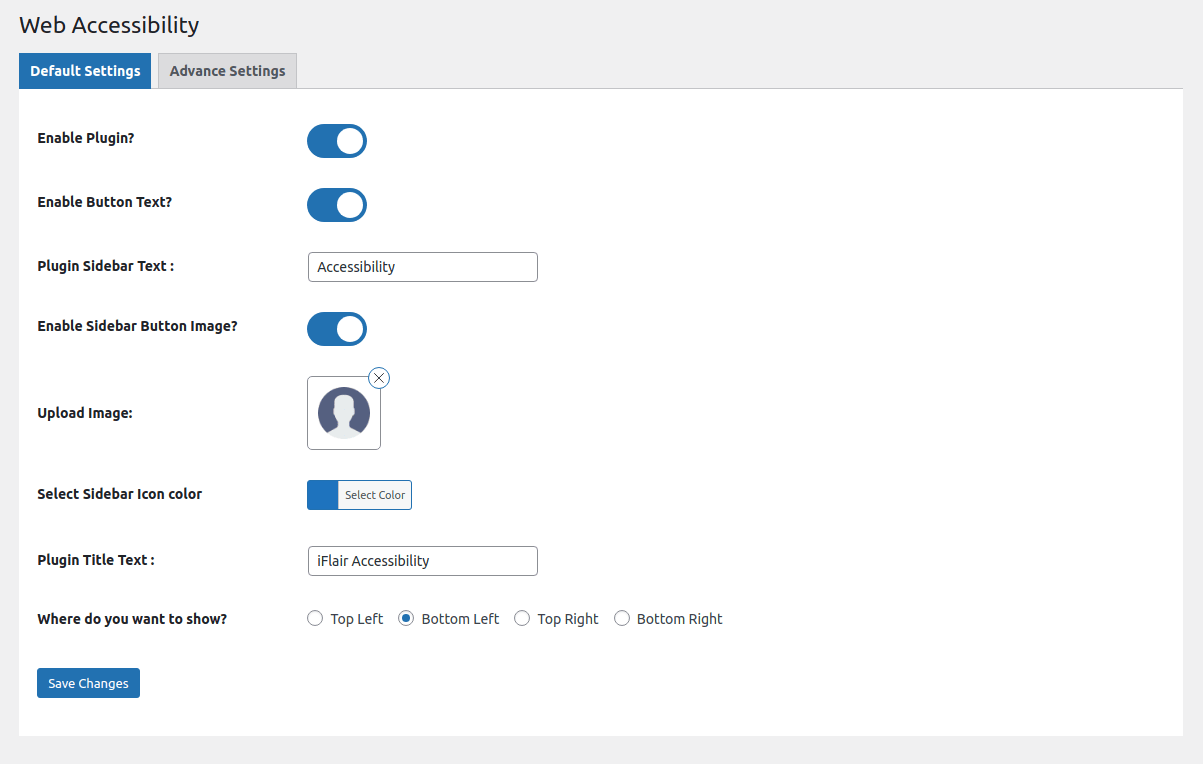 Backend :: Default settings page