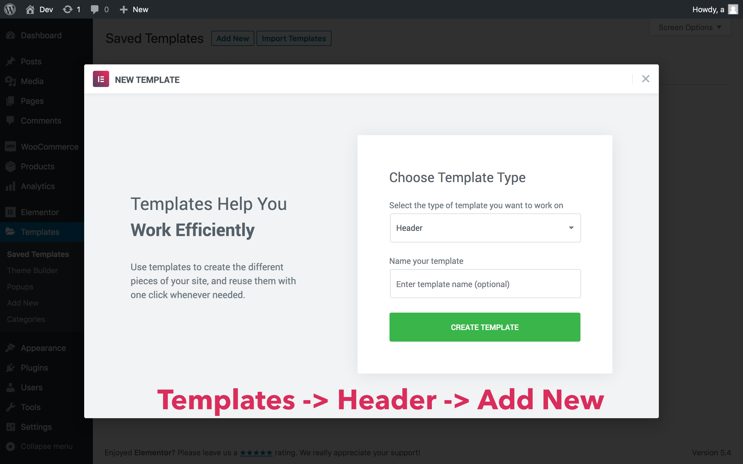 Creating a header template