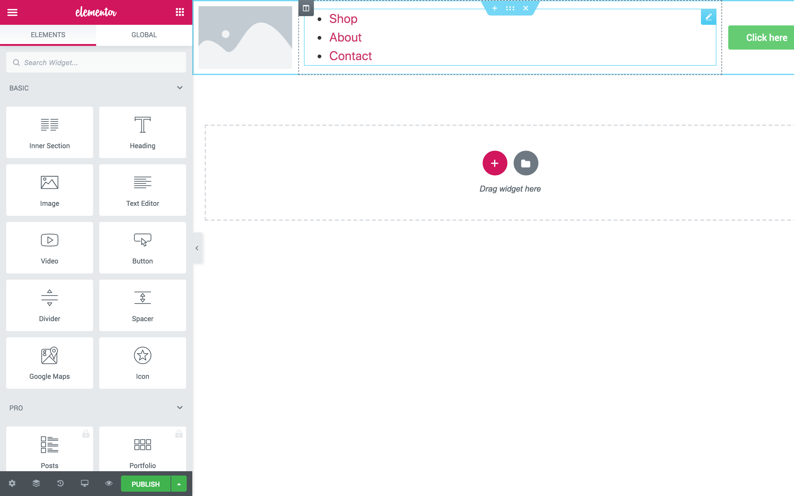 Header template edit screen