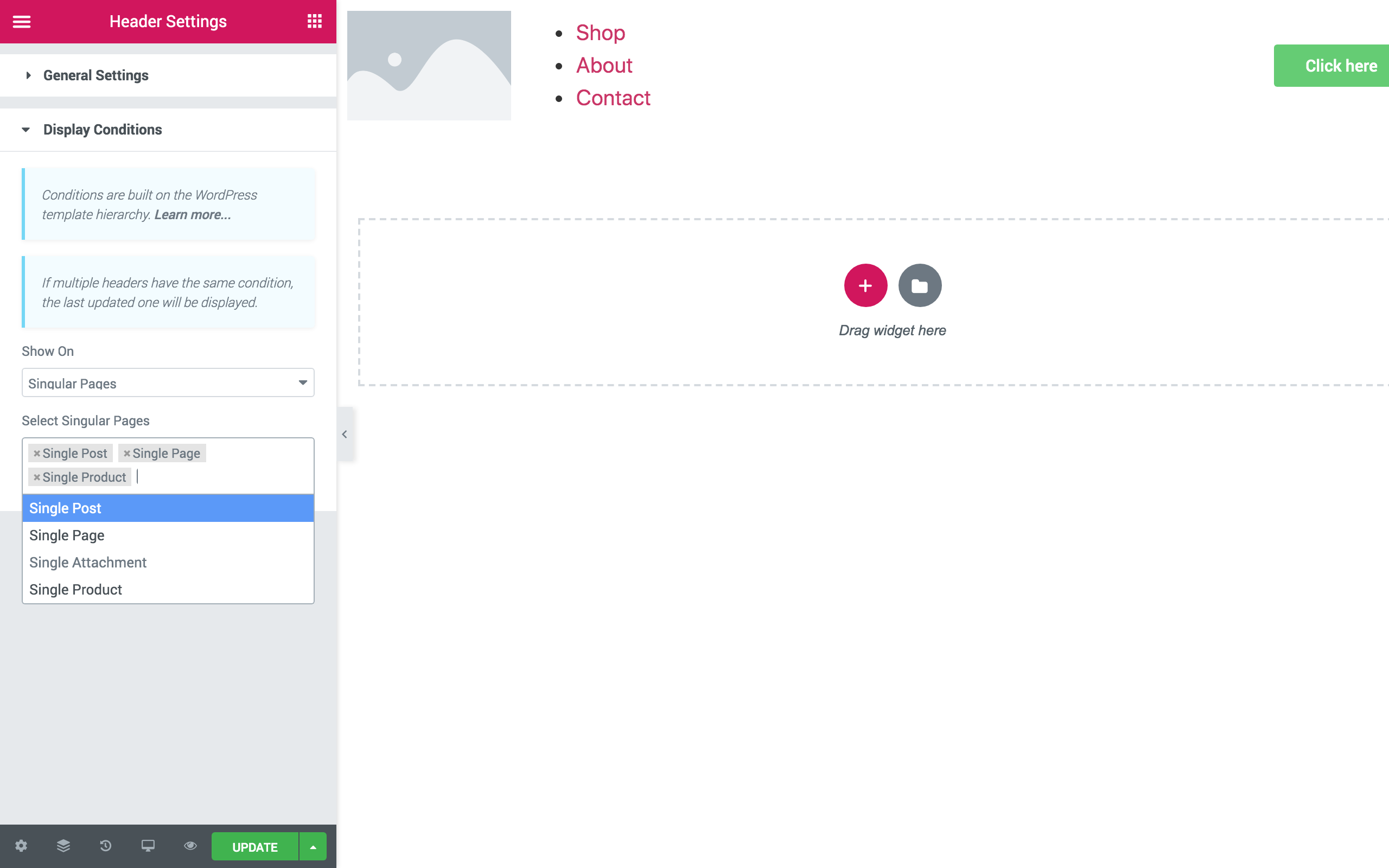 Assigning header template to multiple singular pages