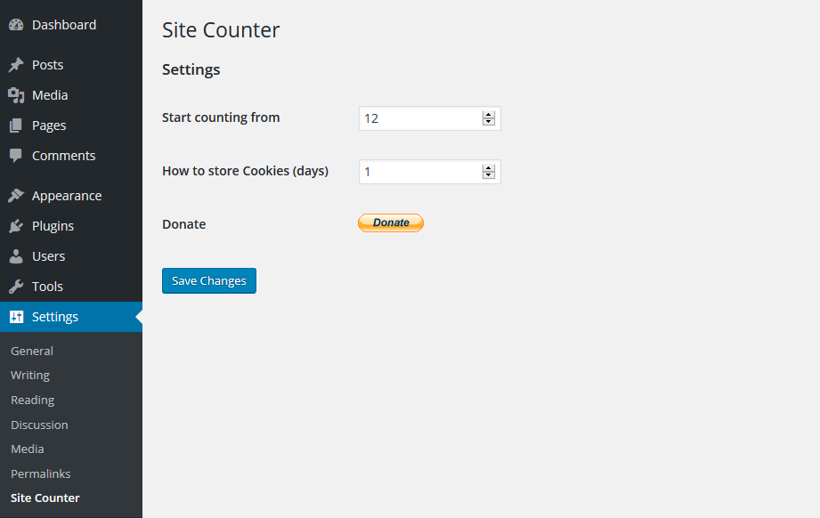 Settings page