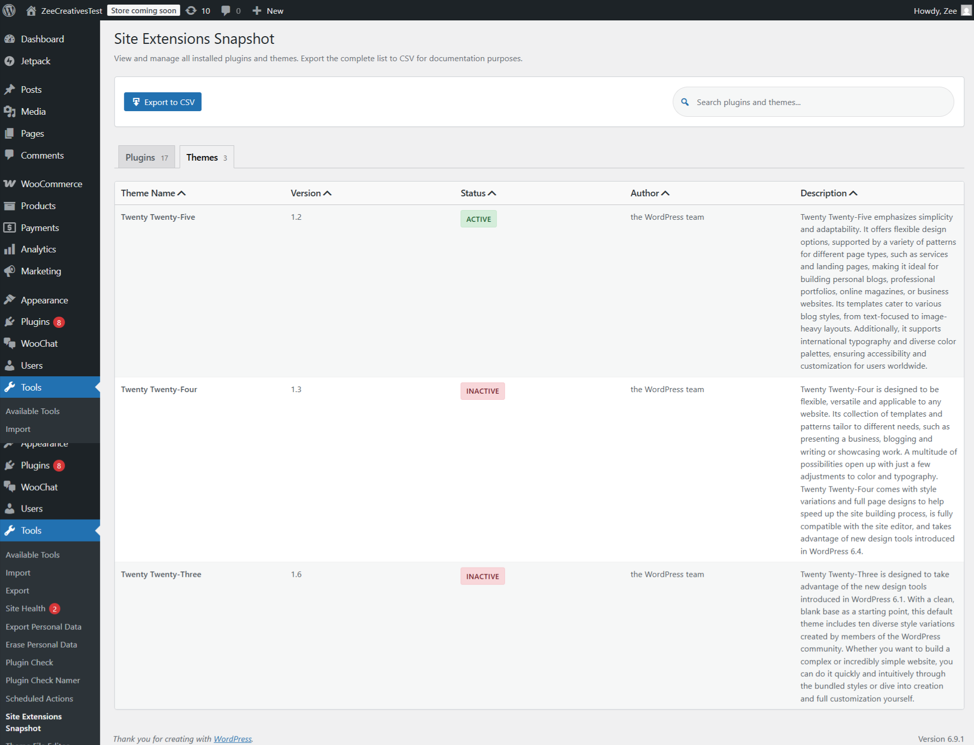 Themes tab overview.