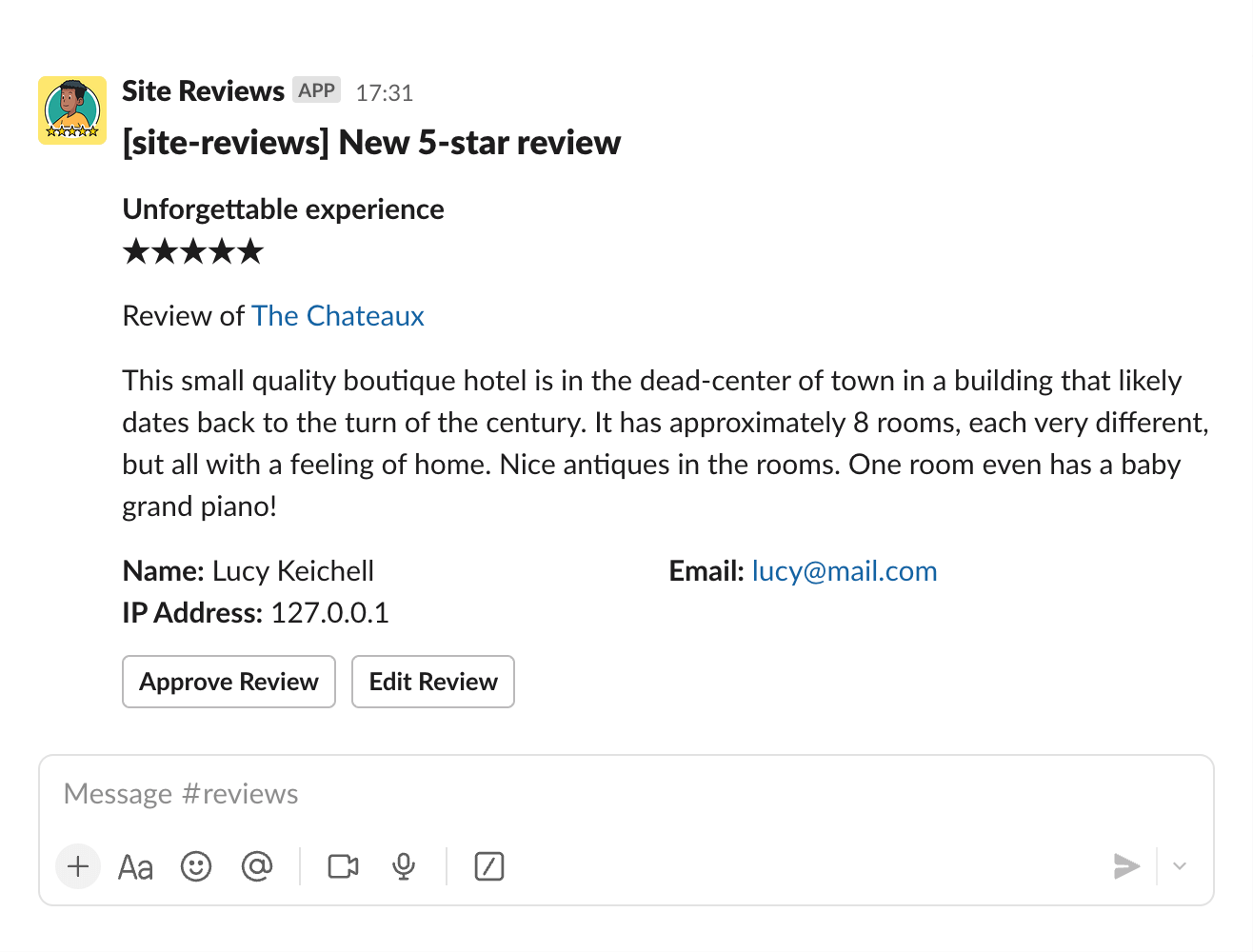 Settings for displaying reviews.